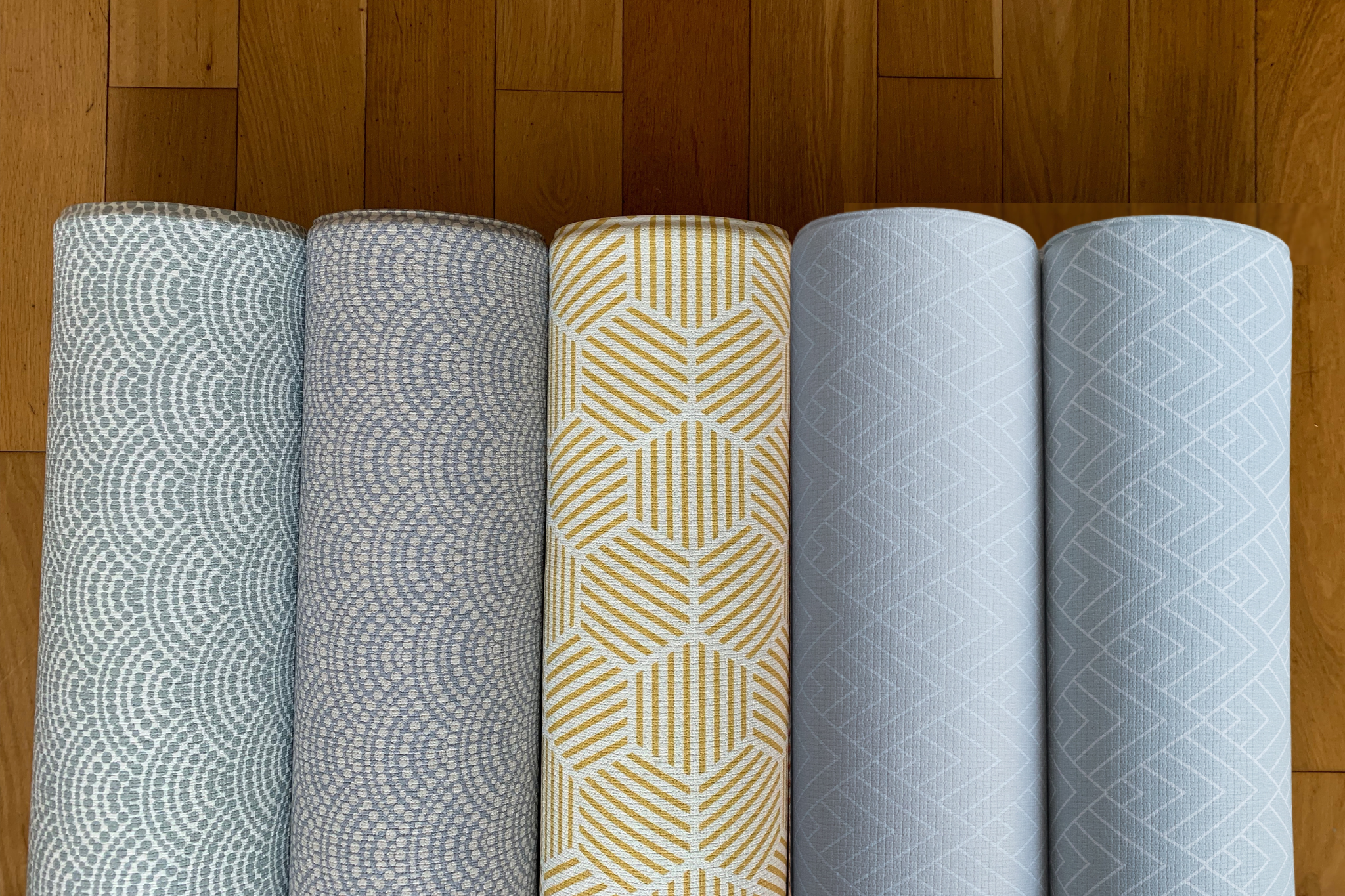 Stylish geometric playmats with scallops, hexagons and vintage chevron timeless designs