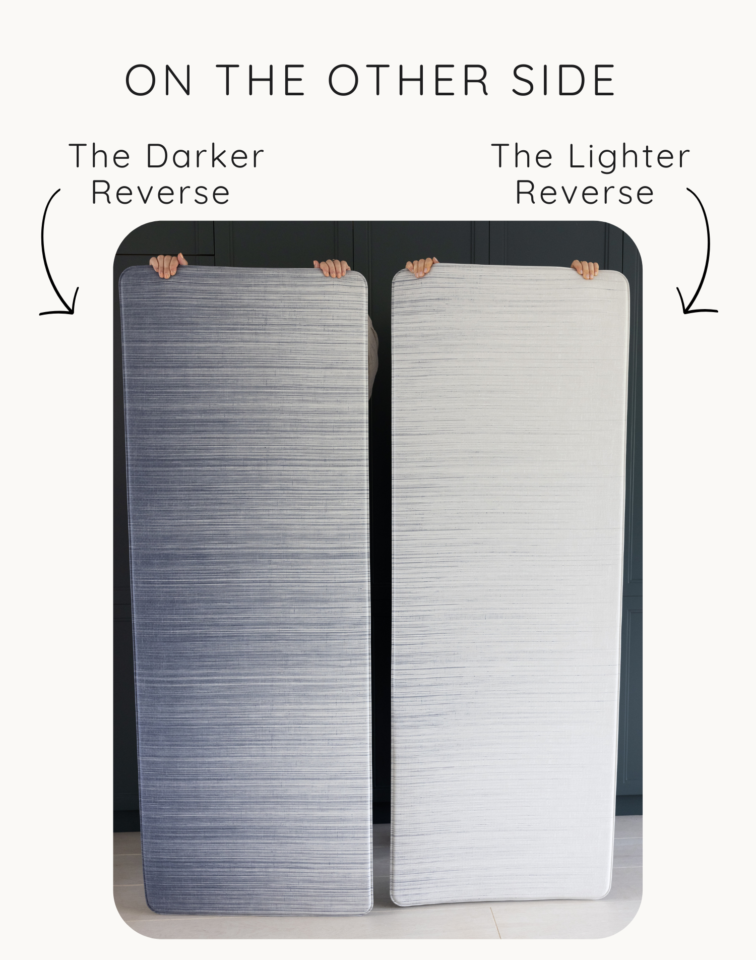 Two versions of the blue and beige play runner so you can choose the design that complements your interior