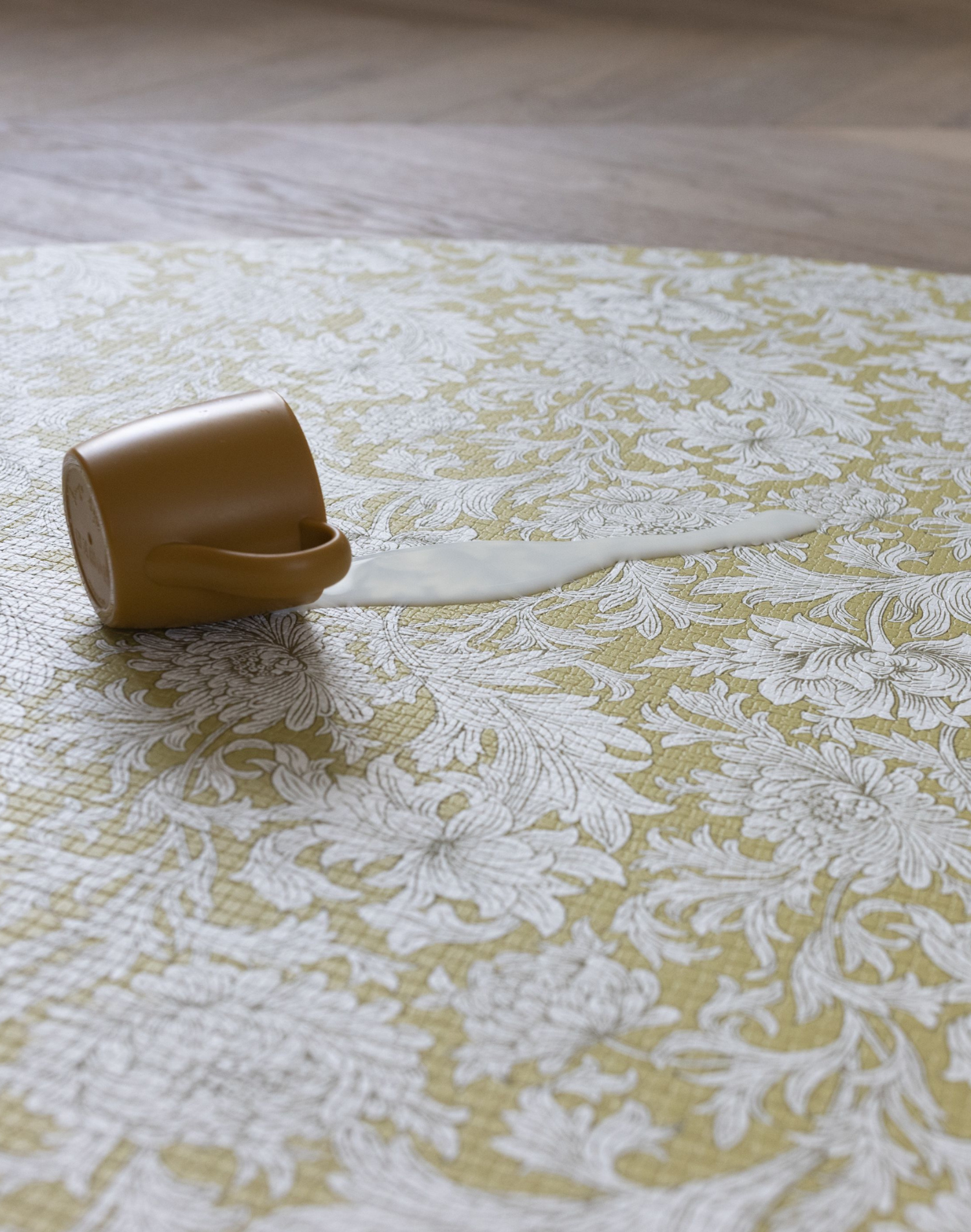 totter and tumble sealed memory foam surface makes the playmats waterproof and wipedown. Washable kids rug, one piece and reversible designs stylish padded play matt. Shown here is the morris & Co totter and tumble chrysanthemum heritage design