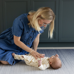 Mum and baby enjoying Ombre blue baby play mat made for support on the floor perfect for tummy time and playing stylish design looks great in modern interiors
