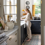 totter and tumble play mat runner perfect standing mat for kitchen, hallway, larder home padded playrug in beautiful Morris&Co strawberry thief print. Mum owned small business, woman on play runner at home can also be used for pilates mat