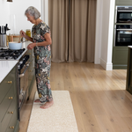 totter and tumble play runner is used by grandparent cooking in the kitchen as a standing mat, great for anti fatigue mats for all ages supportive memory foam cushions and protects floor underneath, washable rugs with just a quick and easy wipedown clean