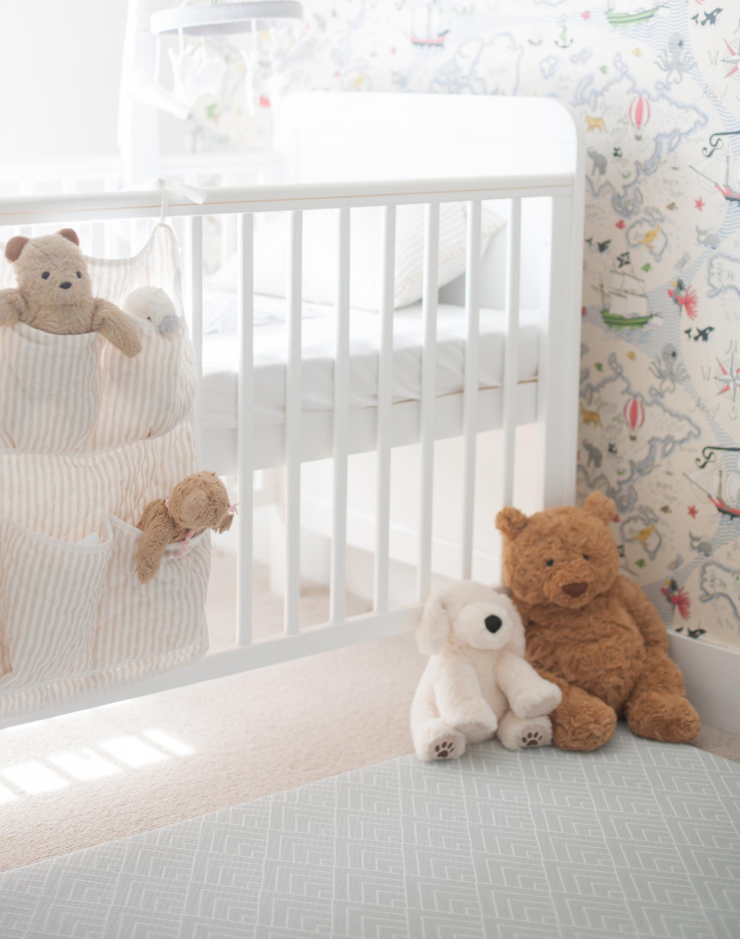 Large grey playmat is ideal nursery decor with practical and stylish design
