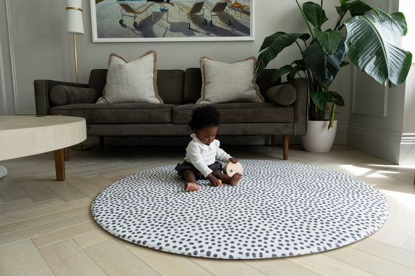 Totter and tumble round shape playmats in spotty dotty Scout reversible design. 