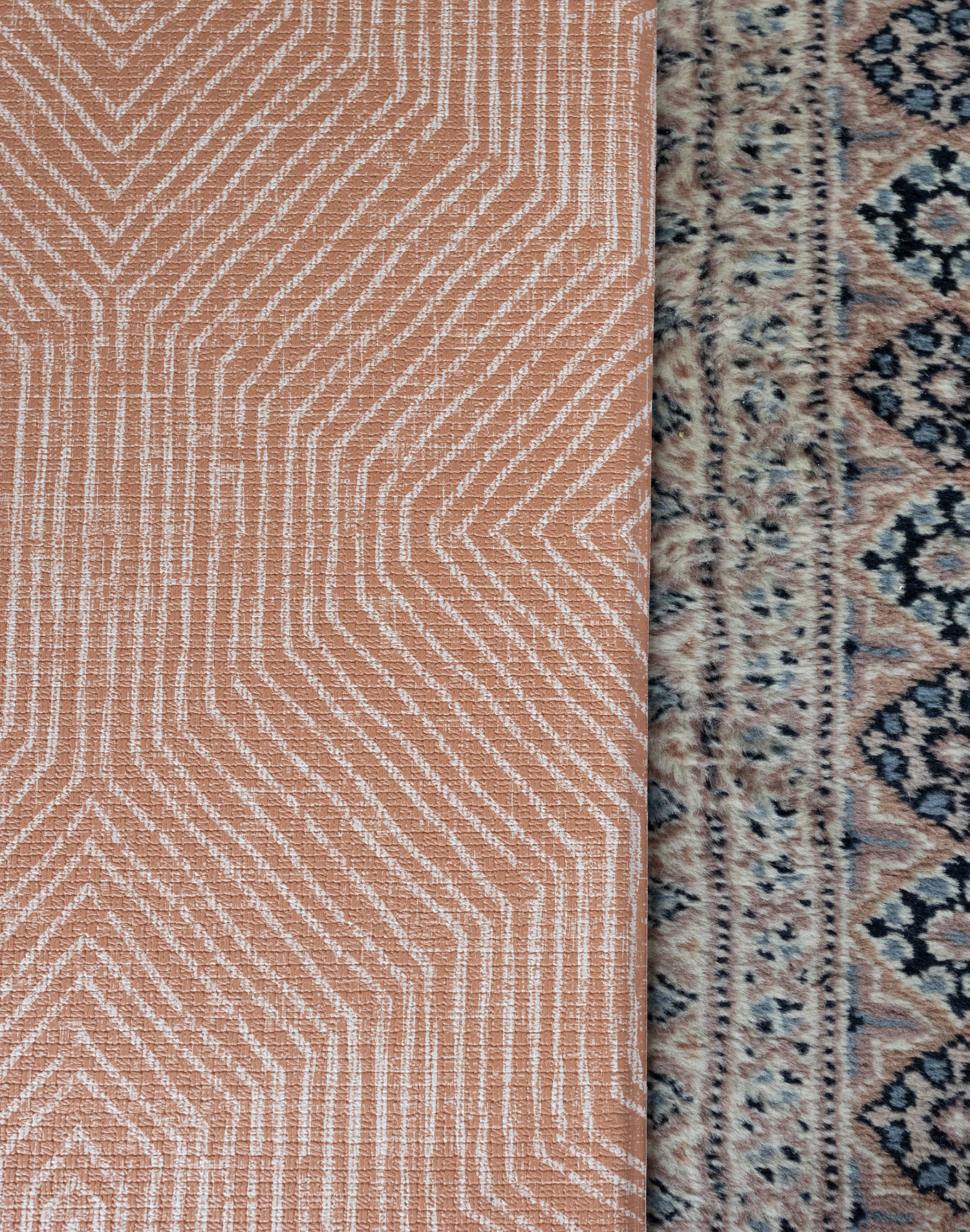 Orange kilim soft playmat with a textured surface offers protection for the whole family and complements the home