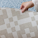 Close-up of The Holbein’s reversible design and tufted texture, an abstract pattern playmat inspired by Wales.