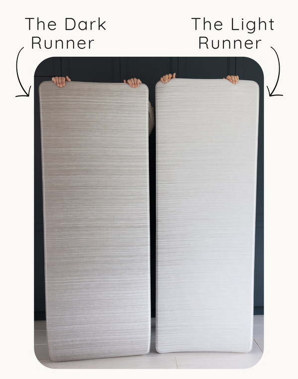 Dark and light Tali runner made with thick memory foam for support anywhere in the family home