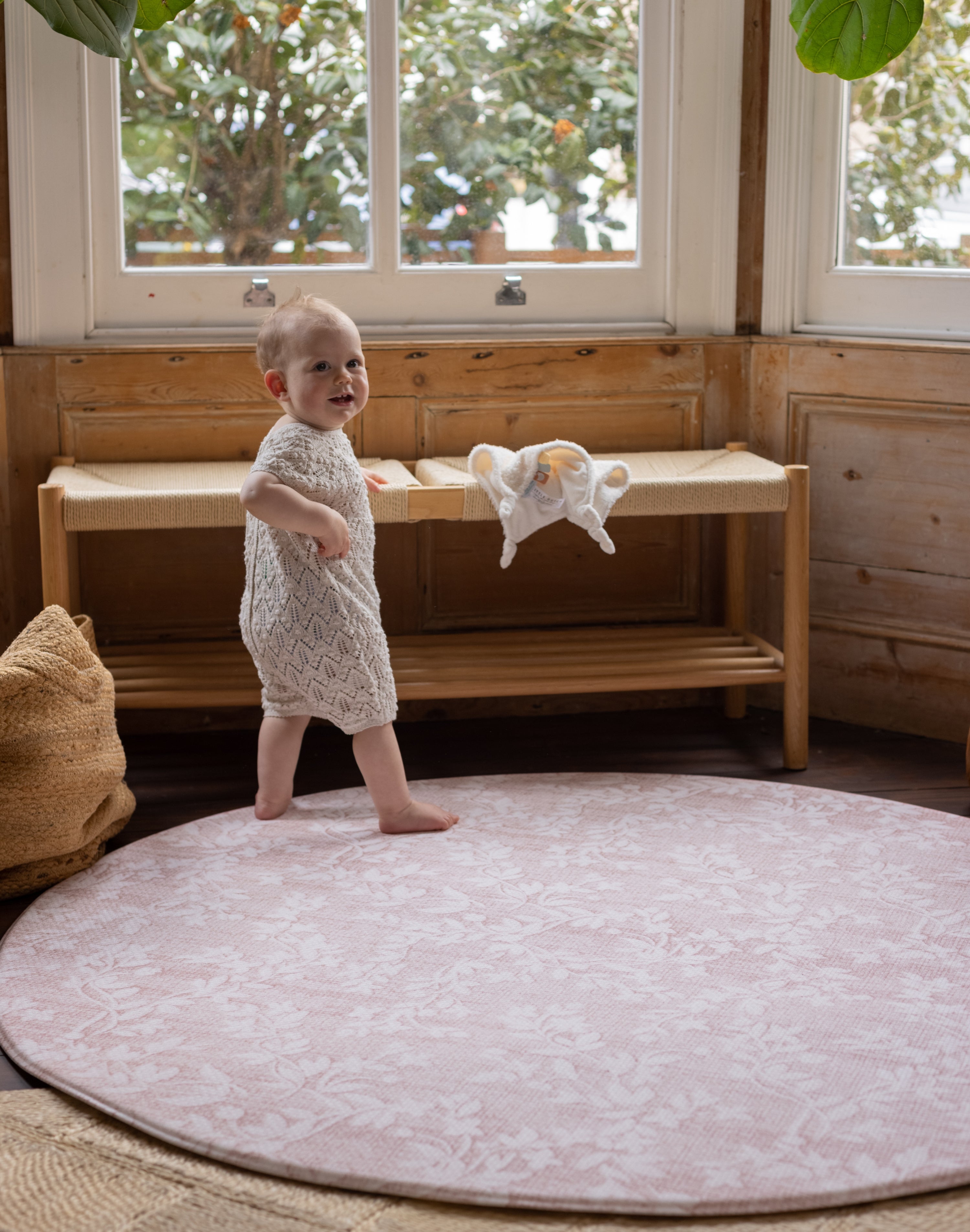 round playmat suitable from birth with baby practising walking skills great for practising those developmental milestones 