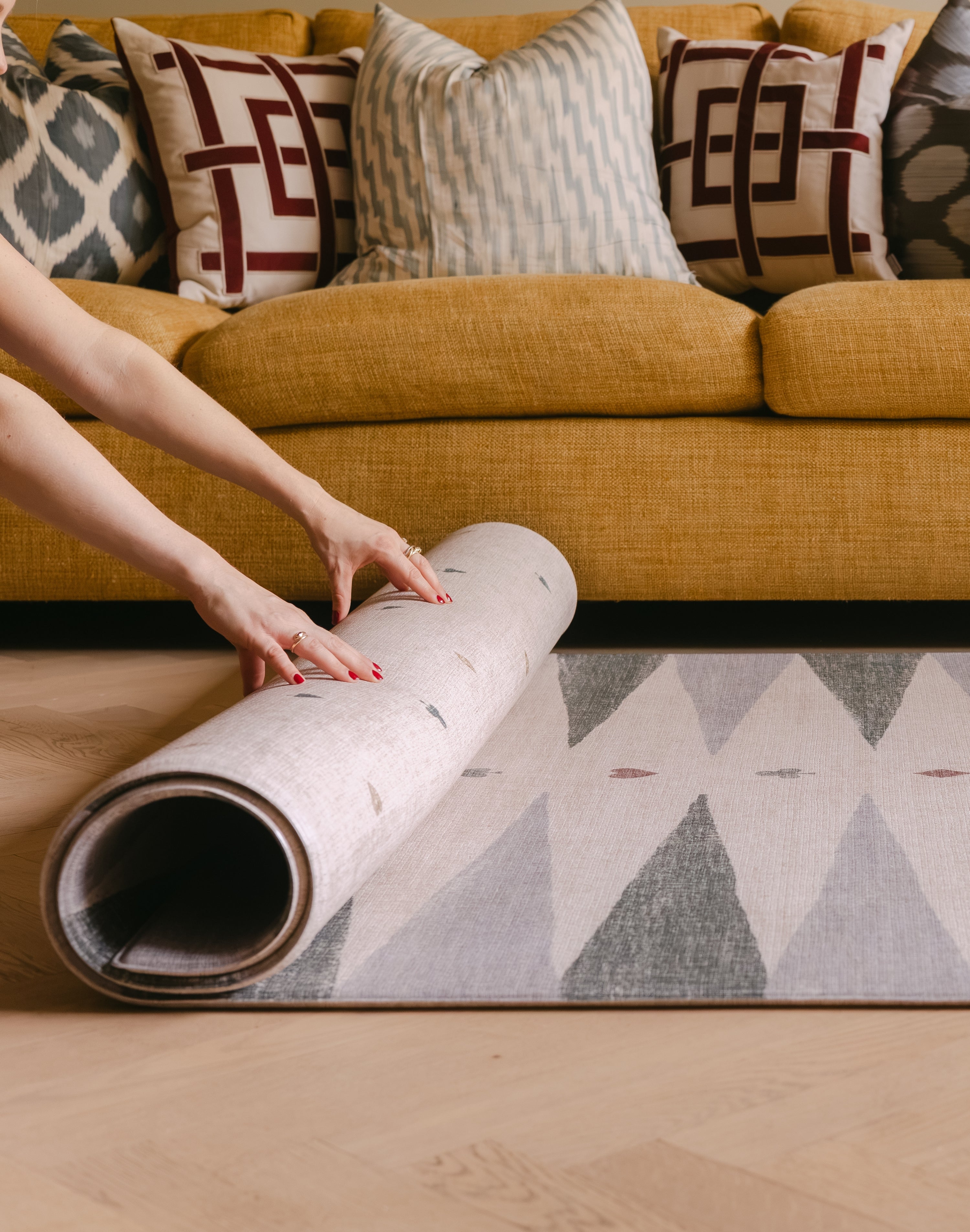 Rolling up The Counter, Totter + Tumble wipeable and reversible memory foam playmat
