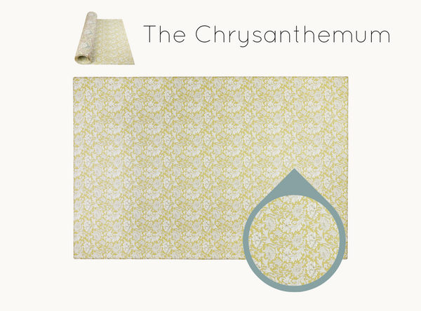 Muted lime and olive green Chrysanthemum Morris & Co. playmat by Totter + Tumble