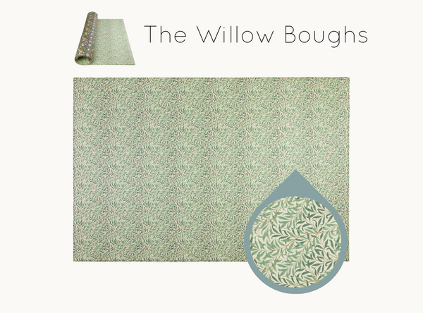 Iconic Willow Boughs design by Morris & Co. with tonal green shades