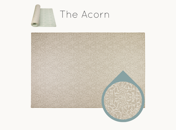 Subtle and neutral Acorn play may by Totter and Tumble x Morris & Co. collaboration