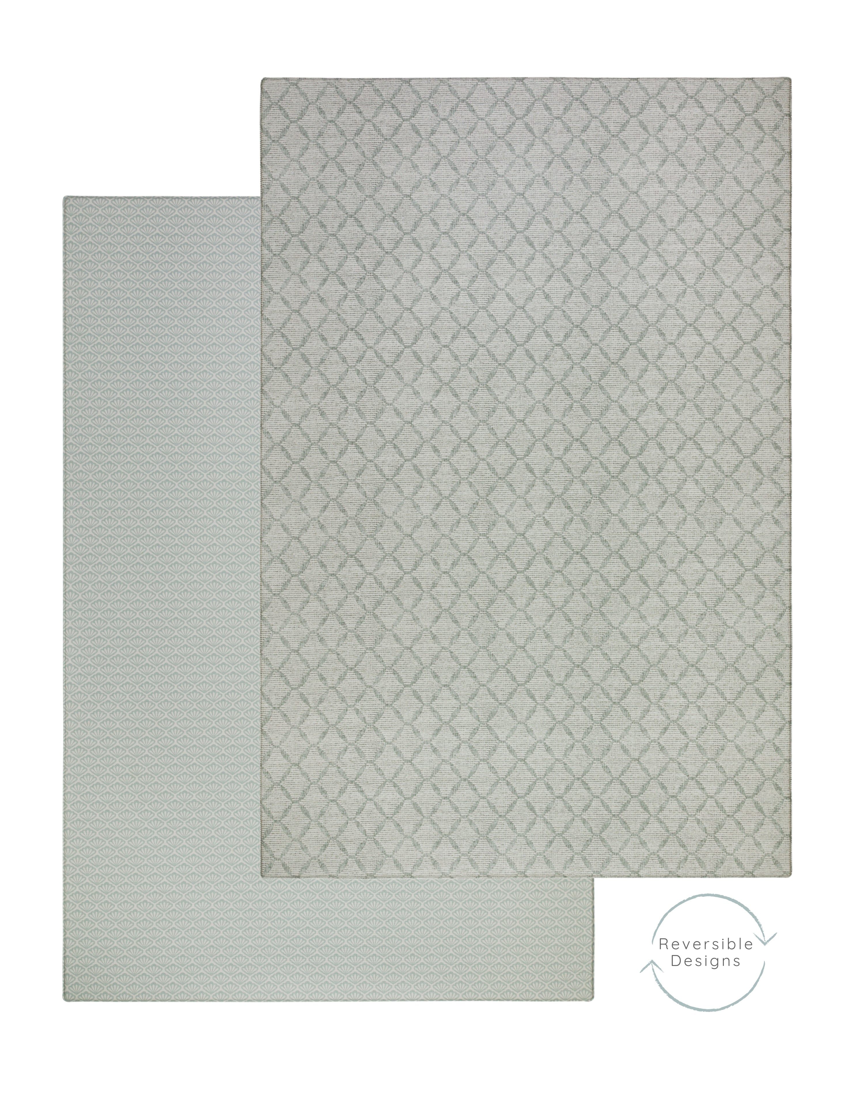 A light reversible playmat with a subtle geometric trellis pattern, shown from both its patterned top side and its textured reverse side on a white background.