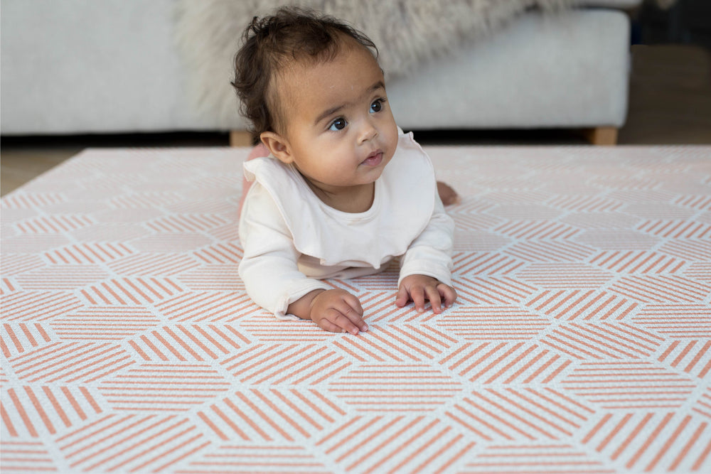 baby play mat Totter and tumble Luxury memory foam playmat with stylish coral striped hexagons