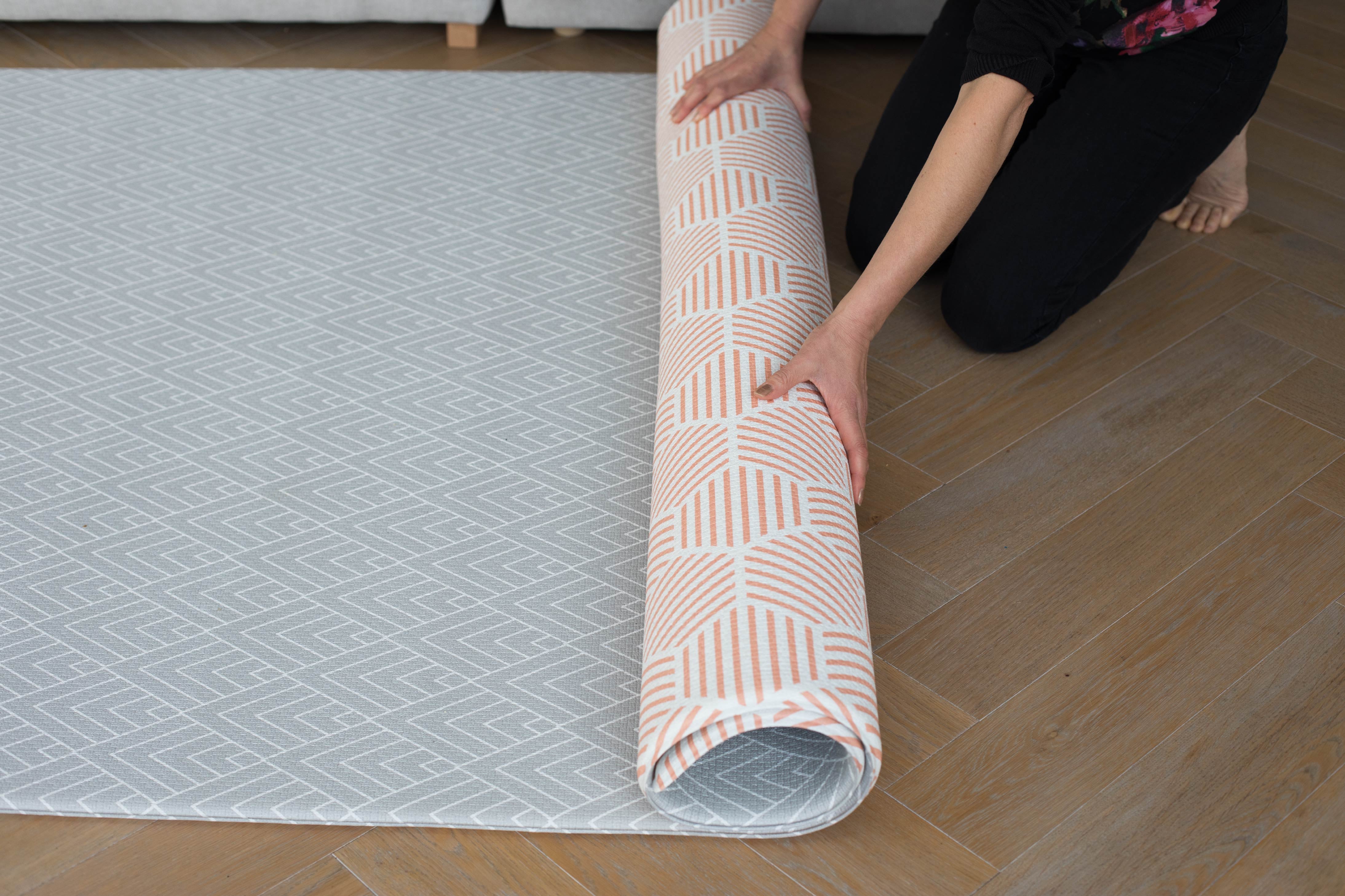 luxury memory foam playmat with stylish coral Dreamer and grey padded play mat little Nomad Totter and Tumble 