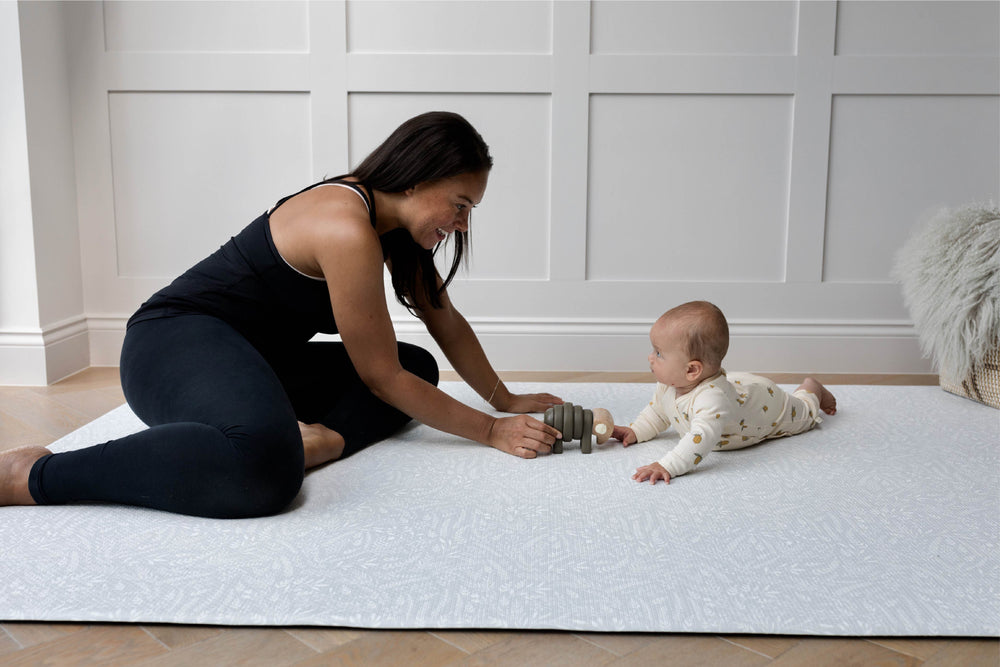 Totter and tumble The Thinker is the lightest of the cool grey padded playmats botanical pattern. Modern contemporary minimal pattern baby mat for playing